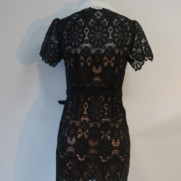 Womens Self-Portrait Black White Guipure Lace Sheath Cindy Mini Dress 6 - Picture 13 of 16